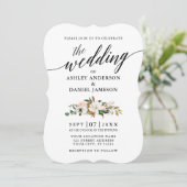 Invitation Calligraphie Aquarelle Magnolias Mariage Rose (Debout devant)