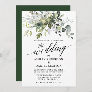 Invitation Calligraphie Aquarelle Verdure Mariage