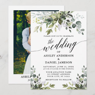 Invitation Calligraphie Aquarelle Verdure Mariage photo