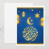 Invitation Calligraphie arabe bleue et dorée festive Ramadan (Devant / Derrière)