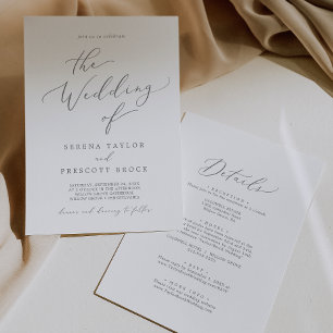 Invitation Calligraphie Argent Délicate Tout En Un Mariage