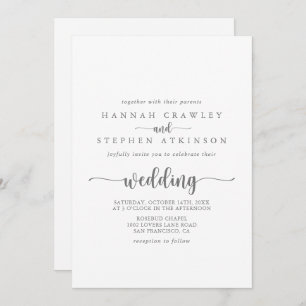 Invitation Calligraphie Argent Mariage avant et arrière 