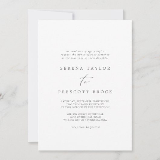 Invitation Calligraphie argentée délicate Mariage traditionne (Devant)