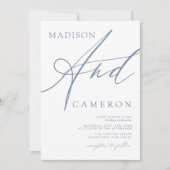 Invitation Calligraphie audacieuse "Et" Dusty Mariage bleu (Devant)