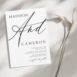 Invitation Calligraphie audacieuse "et" Mariage noir et blanc