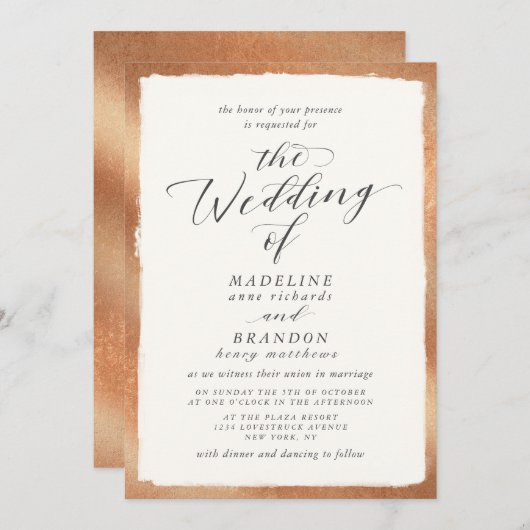 Invitation Calligraphie avec Mariage de automne de luxe de bo (Devant / Derrière)