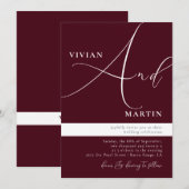 Invitation Calligraphie Big Bold "And" Burgundy Mariage (Devant / Derrière)
