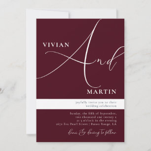 Invitation Calligraphie Big Bold "And" Burgundy Mariage