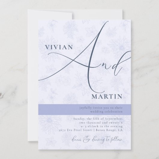Invitation Calligraphie Big Bold "And" Dusty Blue Mariage (Devant)
