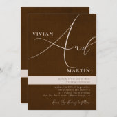 Invitation Calligraphie Big Bold "And" Espresso Brown Mariage (Devant / Derrière)