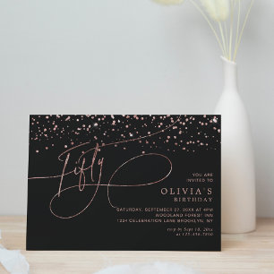 Invitation Calligraphie Black Rose Gold Confetti 50e annivers