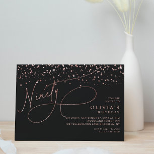Invitation Calligraphie Black Rose Gold Confetti 90e annivers
