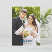 Invitation Calligraphie bleu Brown Photo Nuestra Boda Mariage (Debout devant)