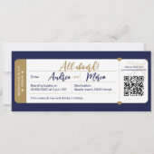 Invitation Calligraphie Bleu Et Gold Boararing Pass Mariage (Devant)