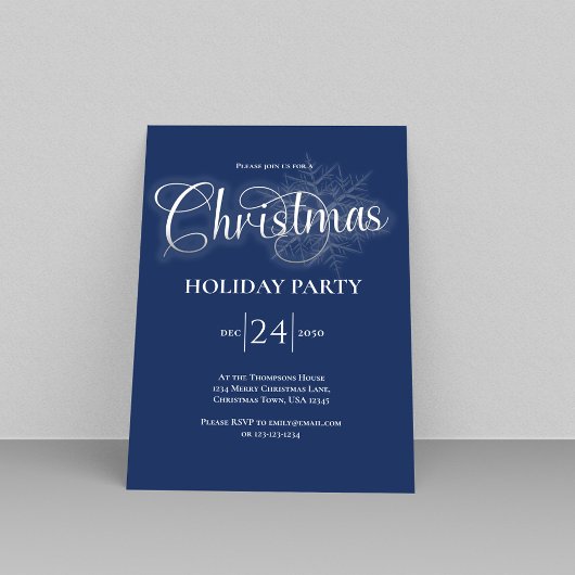 Invitation Calligraphie bleu marine Script Noël