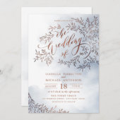 Invitation Calligraphie bleu outremer mariage floral rustique (Devant / Derrière)