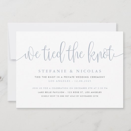 Invitation Calligraphie Bleue Dusty Nous Avons Lié Le Mariage (Devant)