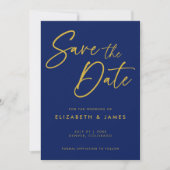 Invitation Calligraphie Bleue Mariage Enregistrer La Date (Devant)