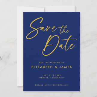 Invitation Calligraphie Bleue Mariage Enregistrer La Date