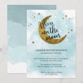 Invitation Calligraphie Bleue Moderne Sur Le Baby shower De L (Devant / Derrière)