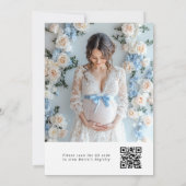 Invitation Calligraphie Blue Bow Photo Code QR Baby shower (Dos)