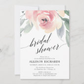 Invitation Calligraphie blush floral élégante douche nuptiale (Devant)