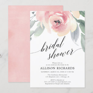 Invitation Calligraphie blush floral élégante douche nuptiale