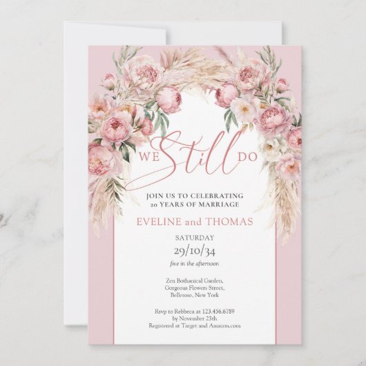 Invitation Calligraphie blush peonies pampas arche nous faiso (Devant)