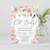 Invitation Calligraphie bohème rose luxuriante Oh Baby (Debout devant)