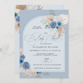 Invitation Calligraphie Boho Dusty Blue Pampas Baby shower (Devant / Derrière)