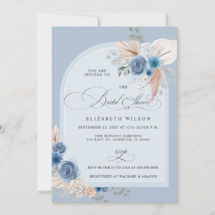 Invitation Calligraphie Boho Dusty Blue Pampas Fête des marié