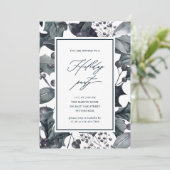 Invitation Calligraphie Botanique Bleue Rustique Fête (Debout devant)