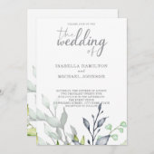 Invitation Calligraphie Botanique Mariage élégant (Devant / Derrière)