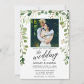 Invitation Calligraphie botanique Mariage photo vert (Devant)