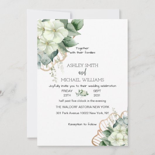Invitation Calligraphie botanique Verdure rustique Or floral (Devant)
