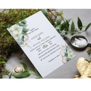 Invitation Calligraphie botanique Verdure rustique Or floral
