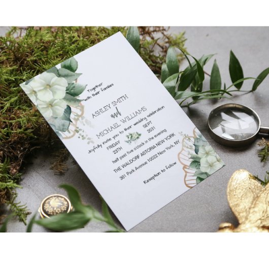 Invitation Calligraphie botanique Verdure rustique Or floral
