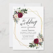 Invitation Calligraphie Bourgogne Floral Greenery Mariage or (Devant)
