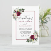 Invitation Calligraphie Bourgogne Floral Mariage de cadre de (Debout devant)