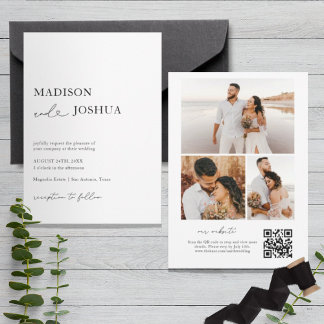 Invitation Calligraphie cardiaque moderne Collage photo Code 