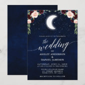 Invitation Calligraphie Céleste Lune Étoiles Floral Mariage (Devant / Derrière)
