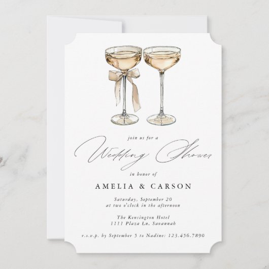 Invitation Calligraphie Champagne Elégante Douche de Mariage (Devant)