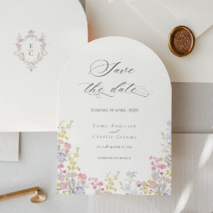 Invitation Calligraphie chic de fleurs sauvages pour Mariage 