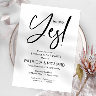 Invitation Calligraphie Chic Elle a Dit Oui Fête de Fiançaill