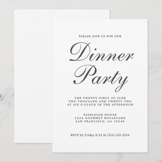 Invitation Calligraphie Chic Simple Dîner Blanc (Devant / Derrière)