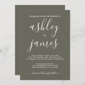 Invitation Calligraphie Chic simple Dusty Mariage d'olive (Devant / Derrière)