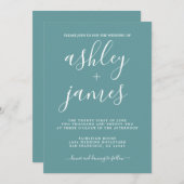 Invitation Calligraphie Chic Simple Dusty Turquoise Mariage (Devant / Derrière)