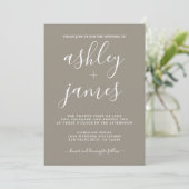 Invitation Calligraphie Chic Simple Feled Laine Gris Mariage (Debout devant)