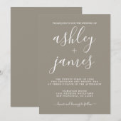 Invitation Calligraphie Chic Simple Feled Laine Gris Mariage (Devant / Derrière)