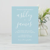 Invitation Calligraphie Chic simple Mariage bleu brillant (Debout devant)